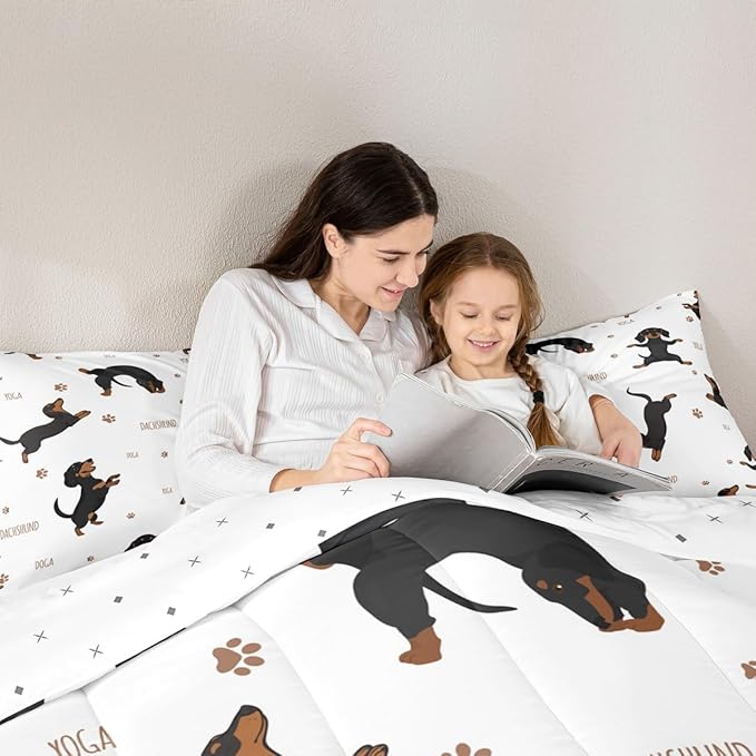 Feelyou Sausage Dog Bedding Set Boys Dachshund Comforter Set for Kids Teens Ultra Soft Puppy Dog Comforter Kawaii Pet Brown Duvet Set Room Decor Queen Size Quilt Set