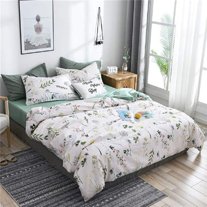 Floral Duvet Cover Queen 100% Soft Cotton 3 Pieces Queen Botanical Bedding Set Reversible Floral Themed Blossom Fresh Plant Duvet Cover, with Zipper Closure, Breathable (No Comforter)