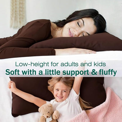 Flat Ultra Thin Bed Pillows Standard Size Pillow Set of 2 Extra Soft Down Alternative for Stomach Side Back Sleeper Coffee Brown 20x26inches