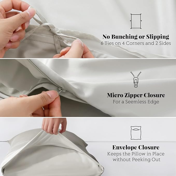 Tencel Duvet Cover Set, King/Cal King Size Cooling Duvet Cover for Hot Sleepers, 100% Eucalyptus Lyocell, 3 Pieces, 1 Zipper Closure Duvet Cover (106" x 90") and 2 Pillowcases (20" x 40") - Sand