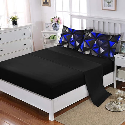 Geometric Twin Comforter Set,Blue Black Honeycomb Bedding Set 7 Piece with Comforter Fitted Sheet Flat Sheet Pillowcases,Bed Sets Geometry Decor,Microfiber Lightweight All Season.