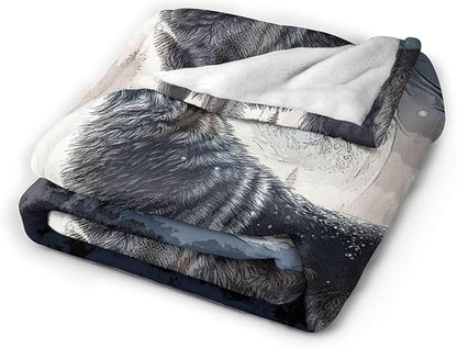 Howling Wolf Blanket for Boys Girls, Cool Wolf Themed Design Printed Throw Blankets for Kids Lap, Chair, Warm Soft Cozy Blanket, 30"x 40"