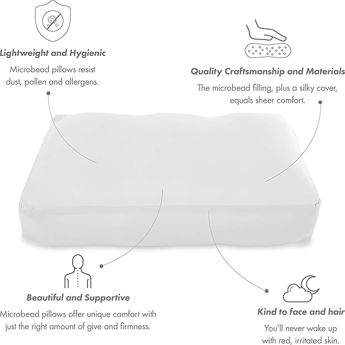 Cover Only for Premium Microbead Bed Pillow, Large Extra Smooth - Ultra Comfortable Sleep with Silk Like Anti Aging Cover 85% Spandex/ 15% Nylon Breathable, Cooling White