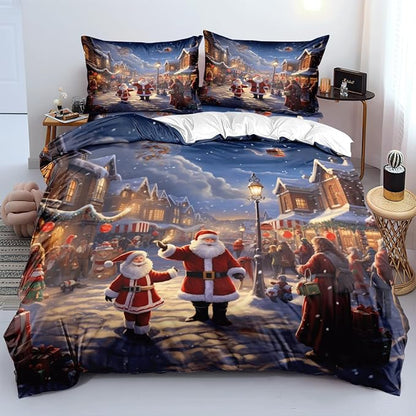 Christmas Duvet Cover Bedding Sets King Size for Kids Girls Teens, Christmas Petal Country Bedding Décor, 1 Duvet Cover and 2 Pillow Shams - 70x90 inches