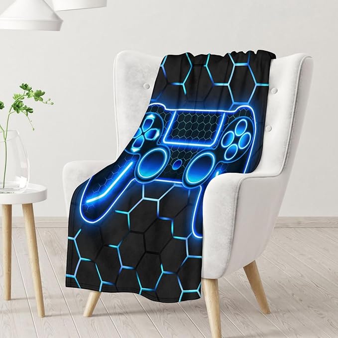 Blanket Gifts for Men - 60" x 80" Gamer Blanket Gifts for Adults, Boys - Fuzzy Plush Throws Stuff for Sofa, Bedroom