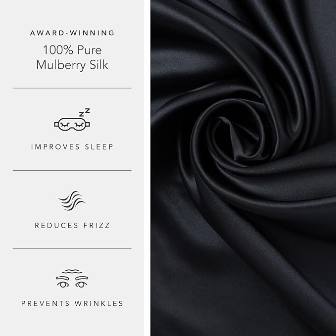 Fishers Finery 25mm 100% Pure Mulberry Silk Pillowcase (Black Standard)