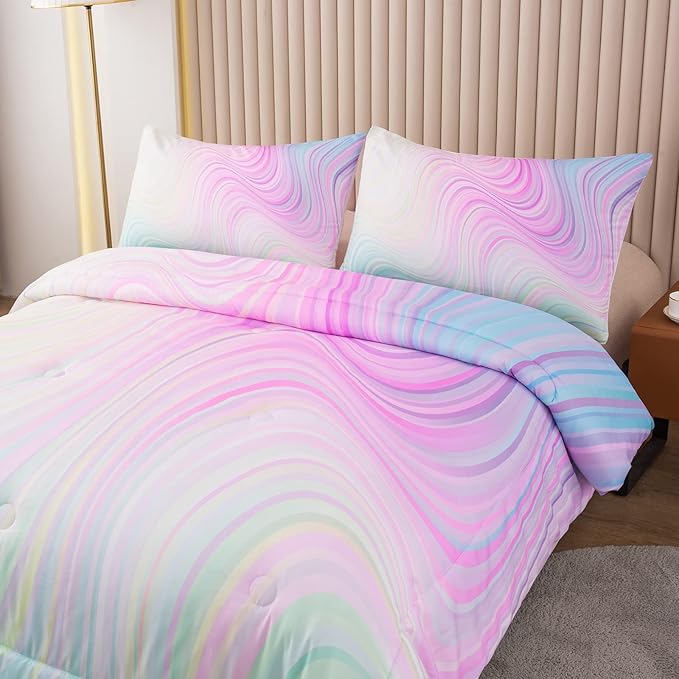 Bodhi King Comforter Set for Girls,Kids Bedding Sets,Pink Bedding for Girls,King Size Bedding Sets for Kids,tie dye Blue and Pink Comforter