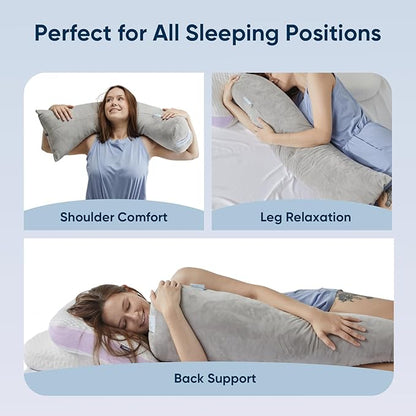 Vesta Hug Body Pillow, Cozy Velvety Cover, Ergonomic Twist Design for Shoulder, Back, and Leg Comfort, Perfect as Lumbar, Bolster, or Maternity Pillow, Generous Size for All - Cloud Grey (Pack of 1)