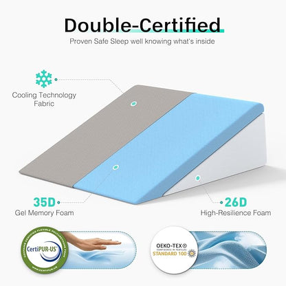 [2025 New 7.5" Memory Foam Wedge Pillow for Sleep Apnea, Sleeping, Acid Reflux Relief, Snoring, Dual Sided Cooling & Warm Fabric Triangle Pillow Wedge for After Surgery, Back, Leg - Gray