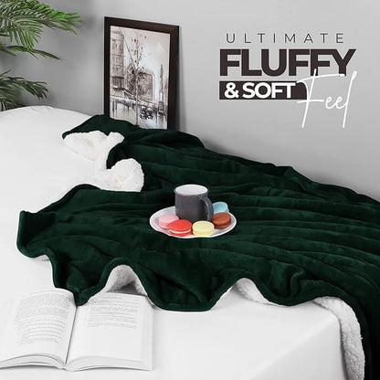 Utopia Bedding Sherpa Blanket Throw Size (Forest Green, 50x60 Inches) - Soft Lightweight Plush Fleece Reversible Blanket for Bed, Sofa, Couch, Camping and Travel