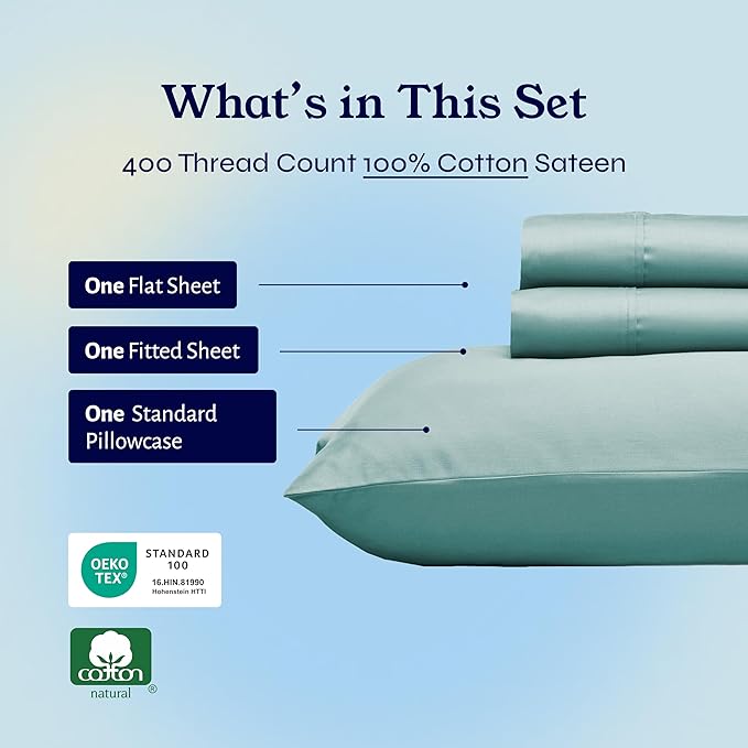 California Design Den Twin Sheets Set - Soft 400 Thread Count Sateen, Natural 100% Cotton Sheets with Deep Pockets, and Durable Bedding Set - Teal