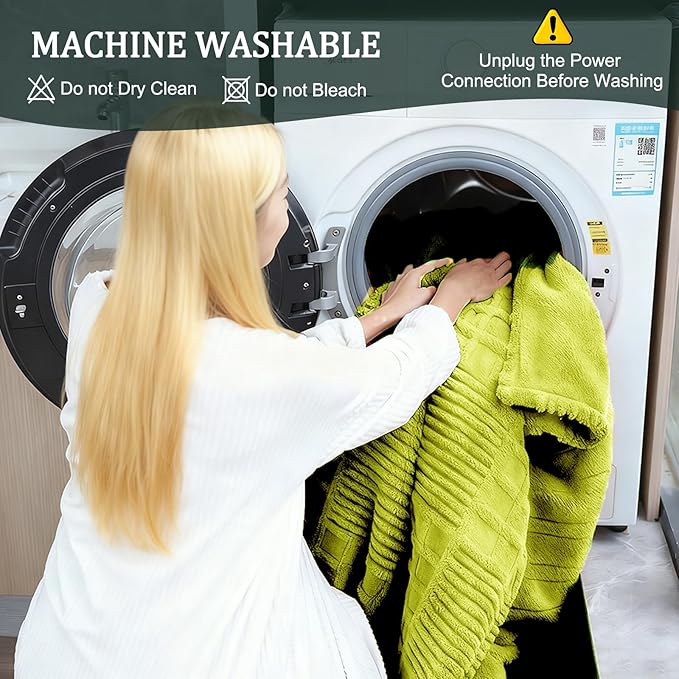 Heated Blanket Queen Size, 84"x90" Electric Heating Waffle, Machine Washable Blanket, 12 Heat Levels & 12 Hours Auto Off, Soft Warm Flannel Blanket, Overheat Protection with ETL & FCC (Tender Green)