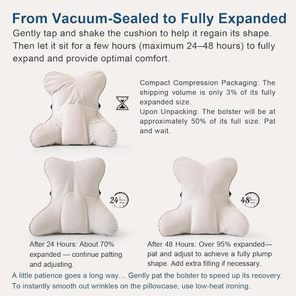 Lumbar Support Pillow – Multi-Functional Ergonomic Back Cushion for Office Chair, Car Seat & Sofa, Reading Pillow with Firm Multi-Zone Support to Relieve Lower Back Pain,Misty White