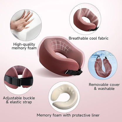 SPRFUFLY Super Comfy Travel Pillow - 100% Memory Foam Neck Pillow for Sleeping, Airplane Pillow with Sleep Mask & Earplugs, Travel Essentials Neck Pillow for Airplane, Car, Office & Home