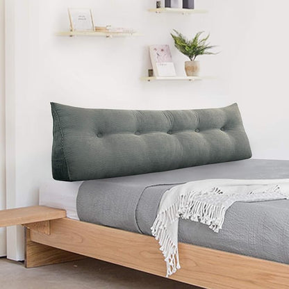 WOWMAX Triangular Headboard Pillow Bed Wedge Pillow for Headboard Large Bolster Pillow for Bed Wedge Pillow Headboard Daybed Pillows with Removable Cover, Corduroy(100% Cotton), Grey, California King