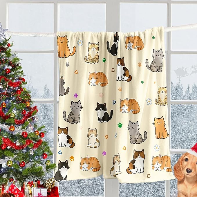 Cat Kids Throw Blanket for Girls Boys Teens Soft Fuzzy Flannel Animal Bed Blanket for Women Adults Plush Cute Christmas Birthday Gifts,50”x60”