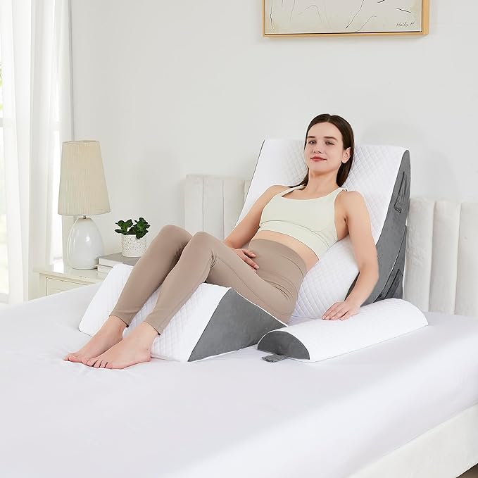 Orthopedic Wedge Pillow Set for Leg, Back, & Knee Support - CertiPUR Memory Foam Wedge Pillows with Washable Covers for Post Surgery & Pain Relief - Adjustable Bed & Body Positioning Cushions, 4 Piece
