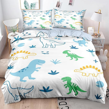 Dinosaur Duvet Cover Sets King Size for Kids Boys Girls Teens, Cute Cartoon Comforter Cover with 1 Duvet Cover 79x90 Inches and 2 Pillowcases 20x26 Inches (King,No Comforter)