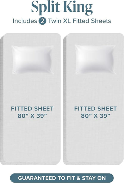 Bare Home Flannel Sheet Set Prints, 100% Cotton, Velvety Soft Heavyweight - Double Brushed Flannel for Extra Softness & Comfort - Deep Pocket - Bed Sheets (Split King, Heathered Light Grey)