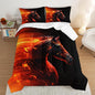 Western Bedding Horse Comforter Sets,Animal Printed Bed Set Queen Size for Kids Teens Room Decor,Horse Orange Flames Pattern Comforter for Boys Bedding Set with 2 Pillowcases.