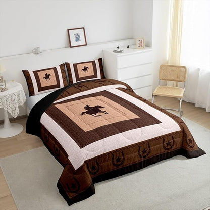 Feelyou Western Decor Comforter Set Full Size Horse Comforter for Boys Girls Teens Cowboy Bedding Set Southwestern Native Aztec Duvet Set Room Decor Brown Quilt Set