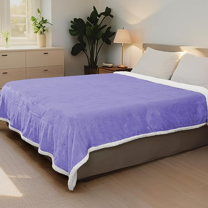 Electric Heated Blanket Throw Size - 50"x60", Soft Flannel Heating Blanket, 4 Heating Levels, 3 H Auto Shut Off, Breathable Warm and Washable for Sofa, Light Purple