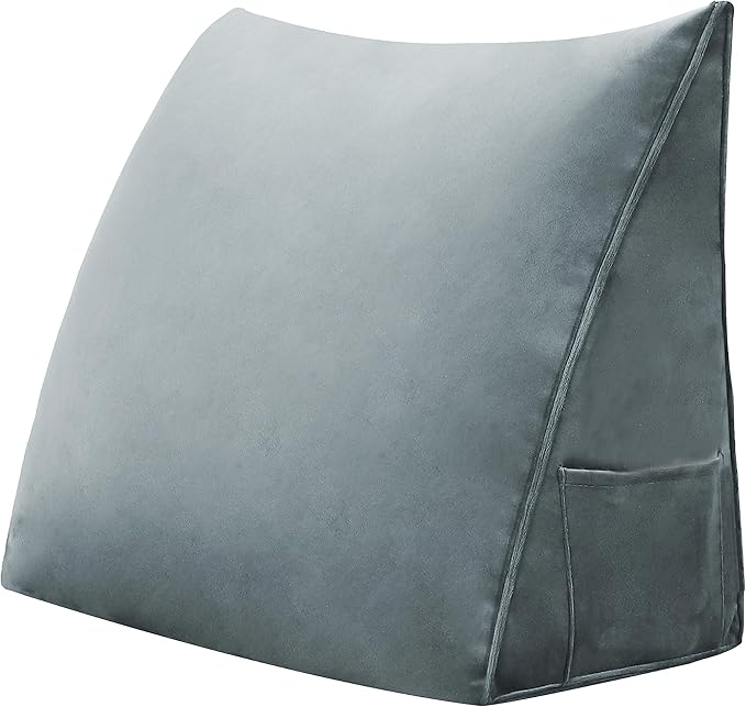 Bed Wedge Pillow for Headboard Small Bolster Pillow Reading Pillows for Sitting Up in Bed Adult, Triangular Backrest Cushion Book Pillows for Daybed Couch Support Upholstered LightGray