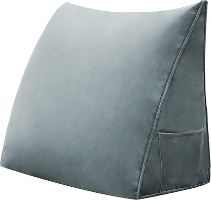 Bed Wedge Pillow for Headboard Small Bolster Pillow Reading Pillows for Sitting Up in Bed Adult, Triangular Backrest Cushion Book Pillows for Daybed Couch Support Upholstered LightGray