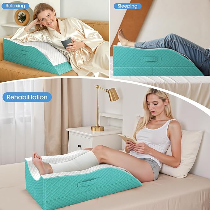 Elevation Pillows for Leg After Surgery, Memory Foam Adjustable Wedge Pillow for Injury or Rest, Ankle Pillow for Sleeping Blood Circulation Green/Single Leg