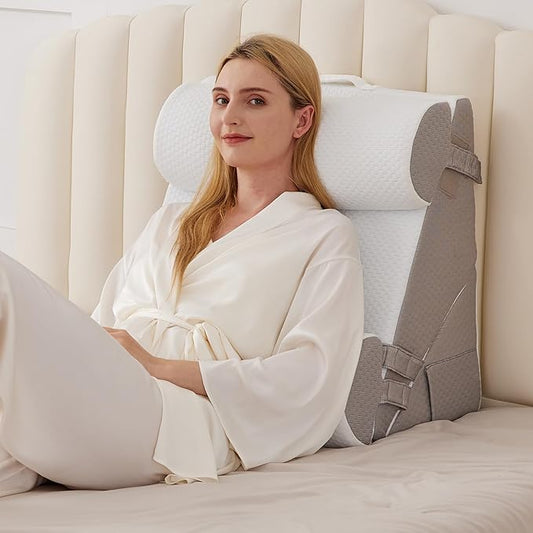 Orthopedic Bed Wedge Pillow Set 4Pcs, Adjustable Memory Foam Wedge Pillow, Pillow Wedges for Post Surgery, Back Pain Relief, Triangle Pillows for Acid Reflux, Snoring, GERD, White/Grey