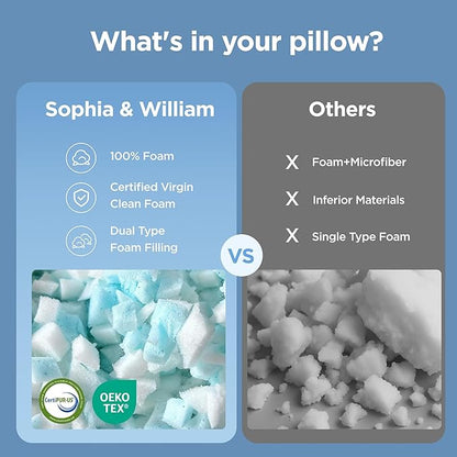 Sophia & William Cooling Bed Pillow for Sleeping (Queen Size) Adjustable Shredded Memory Foam Pillow for Side, Back and Stomach Sleepeers