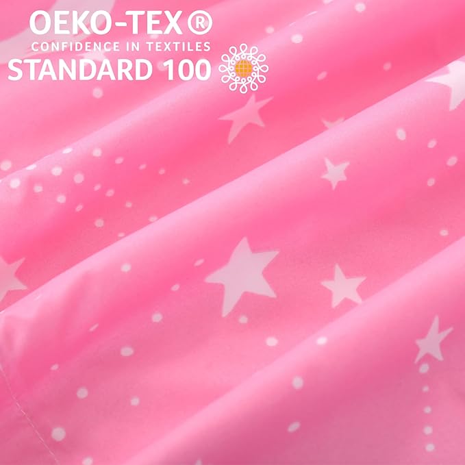 JSD Pink Stars Kids Duvet Cover Set Queen Size, 3 Piece Girls Space Theme Microfiber Comforter Cover with Pillow Shams Zipper Closure, Comforter Not Included