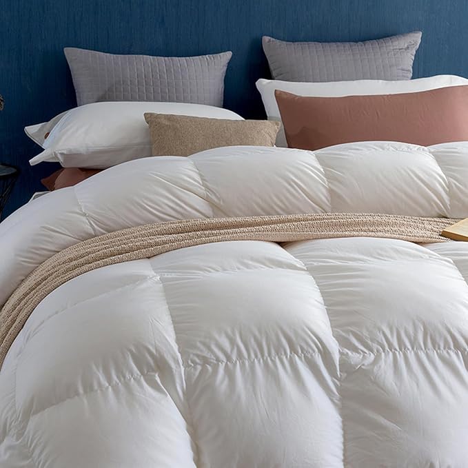 Royoliving Premium Feathers Down Comforter 100% Cotton Cover Duvet Insert with Corner Tabs (White, King Winter)