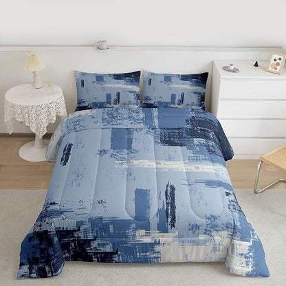 Feelyou Abstract Bedding Set Kids Modern Abstract Art Comforter Set Light Blue Black Comforter for Boys Room Decor Lightweight Duvet Set King Size with 2 Pillow Case