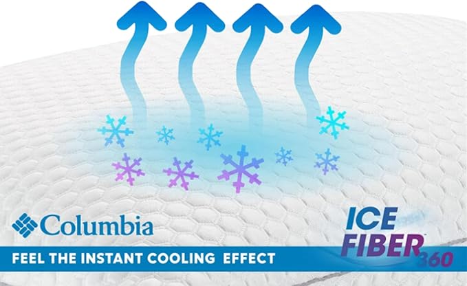 Columbia Comfort Ice Fiber Side Sleeper Down Alternative Bed Pillow with Polyester Fiberfill, Supportive Cooling Double Sided Breathable Cover (Side Sleeper, Standard/Queen)
