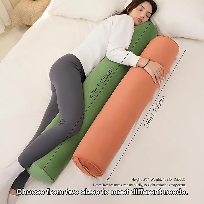 Cuddle Pillow – Body Pillow for Adults, Long Bolster Pillow for Bed, Soft & Supportive for Restful Sleep,47 x 7.87 Inches,Olive Green