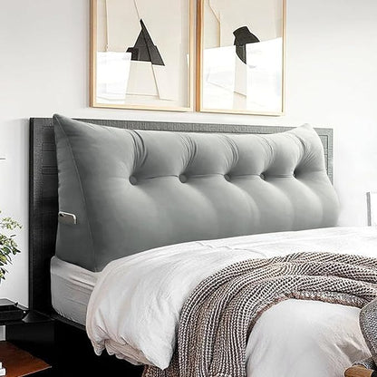 Headboard Wedge Pillow Large Bolster Triangle Reading Pillow Queen Size Bed Rest Back Support Pillow for Sitting up in Bed Daybed Couch Backrest Cushion Velvet Gray