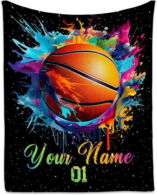 Personalized Basketball Blanket for Girls, Custom Basketball Gifts for Boys Adults Sport Lovers, Kids Throw Blankets for Team Player Couch Sofa Home Decor (Colorful, 40x50 Inch)