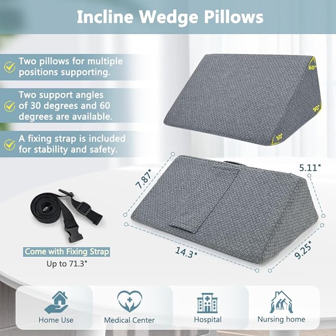 KAAMOS Positioning Wedge Pillow for Side Sleeping Bed Wedges for Adults (2 in 1) Bed Sore Turning Wedges for Elderly Foam Incline Positioning Pillows for Bedridden After Surgery