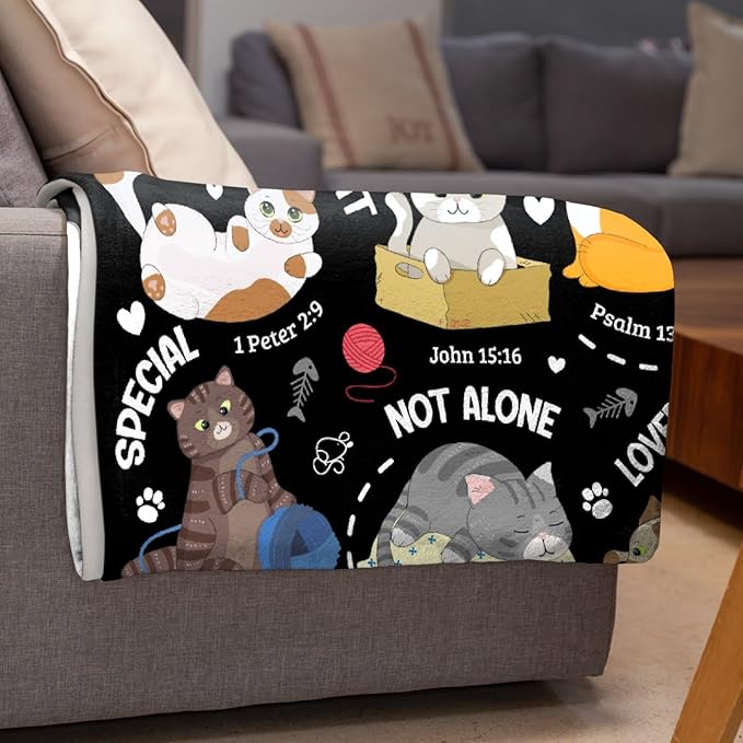 Cat Throw Blanket,Bible Verse Blanket, Christian Gifts, God Says I am Print Blankets, Meaningful Thoughtful Religious Gifts for Girls,Cat Lover Room Bed Decoration, 40" x50”