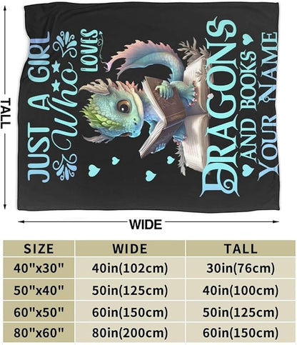 Custom Dragon Blanket with Name for Boys Girls, Personalized Cute Dragon Themed Design Printed Throw Blankets for Kids Lap, Chair, Giftable Blanket, 30"x 40"