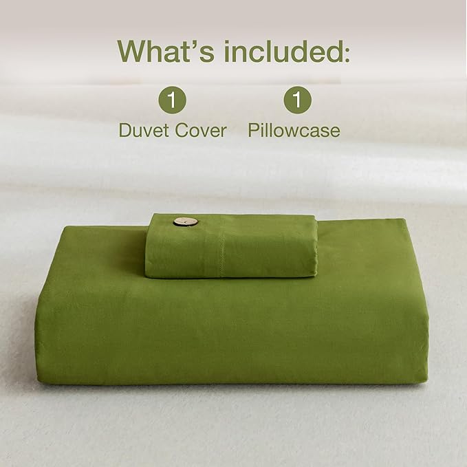 JELLYMONI Christmas Duvet Cover Twin Size - Avocado Green Comforter Cover with Button 100% Washed Cotton 2PCS Breathable Soft Solid Bedding Set Duvet Cover 68×90in & 1 Pillowcase (NO Comforter)