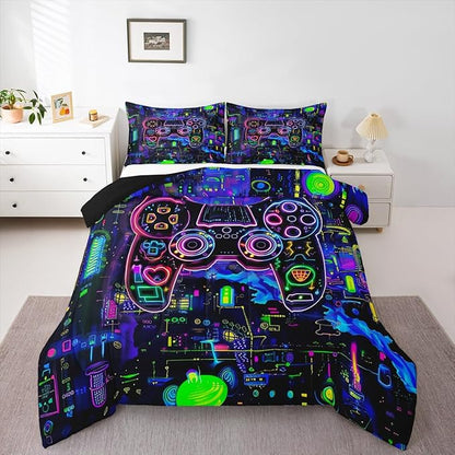 Feelyou Gamer Comforter Set King Size Modern Game Console Controller Comforter for Boys Girls Teens Joystick Bedding Set Gaming Duvet Set Room Decor Dazzling Quilt Set