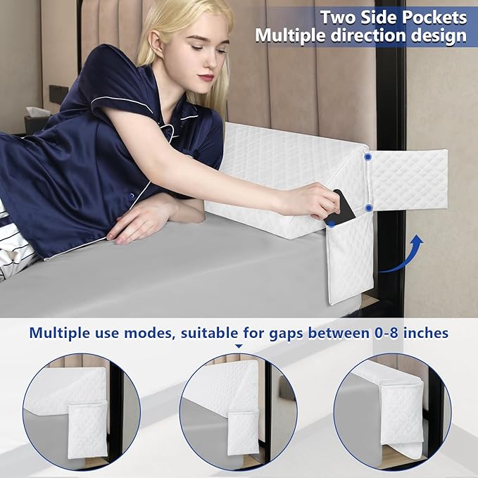 Kayfia Twin Size Bed Wedge Pillow for Headboard Bed Gap Filler with Pocket Close Gap (0-8") Prevent Pillow Loss Triangle Foam Mattress Filler for Gap Between Wall and Mattress (White, 39"x10"x6")