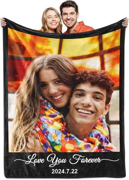 Yoke Style Ships Next Day, Custom Blanket with Photos Text, Picture Blankets Customized for Couple Gifts, Personalized Blankets and Throws Birthday Gift for Mom Dad Girlfriend Boyfriend Women Men