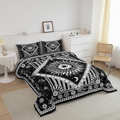 Castle Fairy Burning Sun Comforter Set Queen Size Mandala Bohemian Bedding Set for Kids Boys Girls Bedroom Decoration Hippy Hippie Gypsy Bed Duvet Insert Galaxy Comforter with 2 Pillowcase
