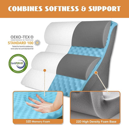 4PCS Orthopedic Bed Wedge Pillow Set, Adjustable Curve Memory Foam Wedge Pillow, Pillow Wedges for Post Surgery, Back Pain Relief, Triangle Pillows for Acid Reflux, Snoring, GERD, White/Grey