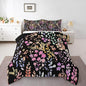 Erosebridal Colorful Floral Comforter Set Queen Size,Cute Boho Pink Flower Bedding Set for Kids Girls Bedroom Decor,Watercolor Wild Flowers Quilt Bed Set Bohemian Wildflower Bed Comforter Set 3Pcs