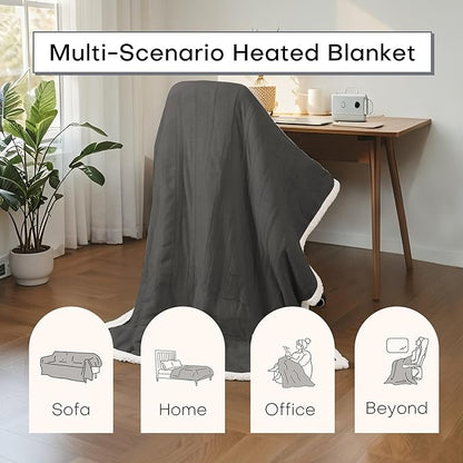 Electric Heated Blanket Throw Size 50"x60" - Dual-Sided with Microplush & Sherpa Fabric, 4 Heat Settings & 3 Hours Auto Off, Machine Washable - Iron Gray