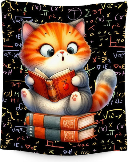 Cat Blankets for Girls - Kids Blanket Gifts for Book Lovers - 50x60 Inch Cozy Soft Flannel Cute Throw for Couch, Office Bed